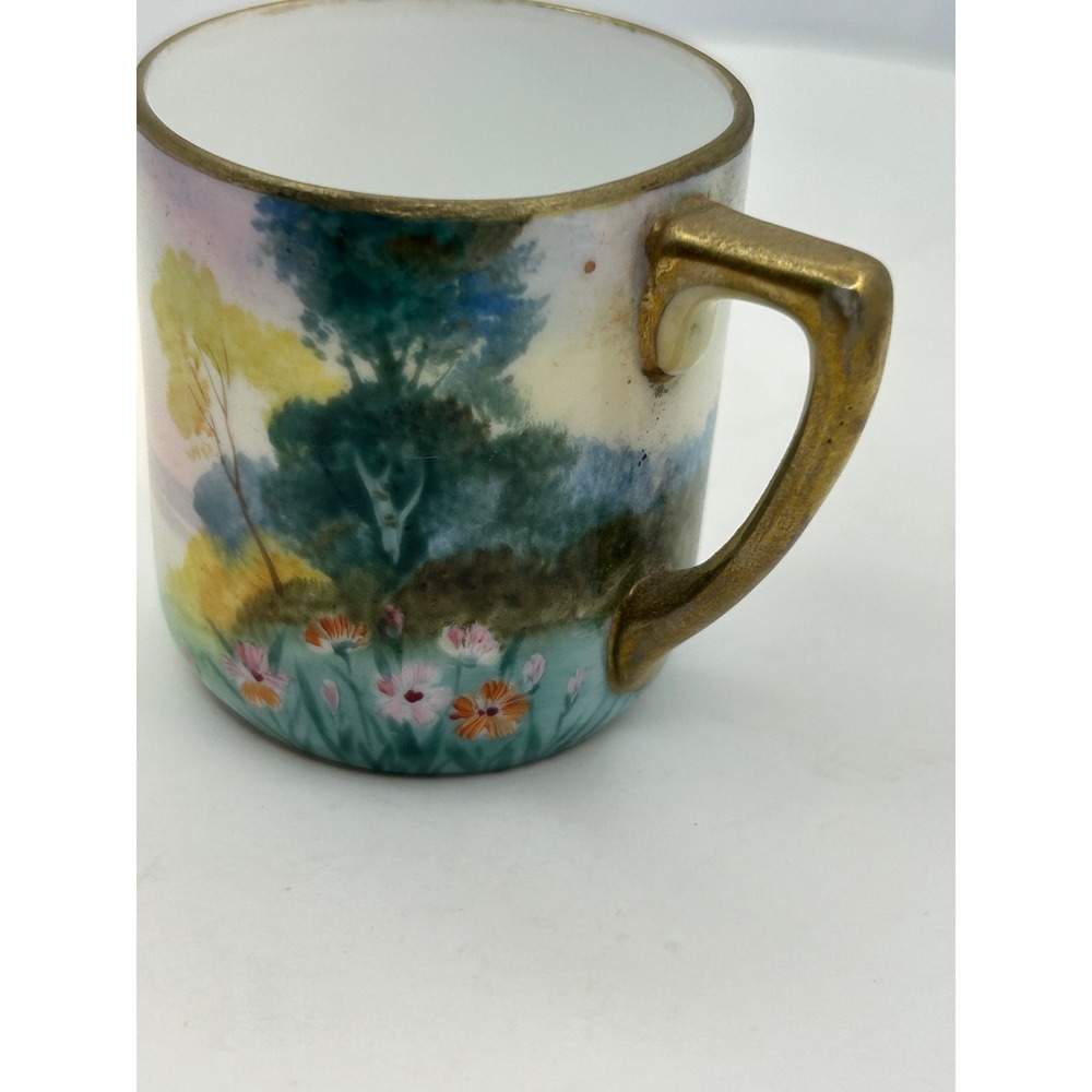 Hand Painted Porcelain Demitasse Cup & Saucer Set Swan Lake Landscape JAPAN - Picture 7 of 15